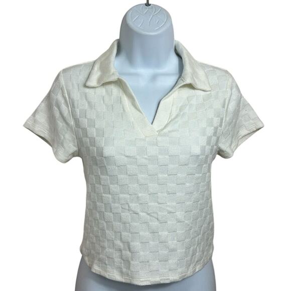 Atelier By Kirious Cream Sweater Top Sz XS Textured Checker Design Blouse - Picture 2 of 7